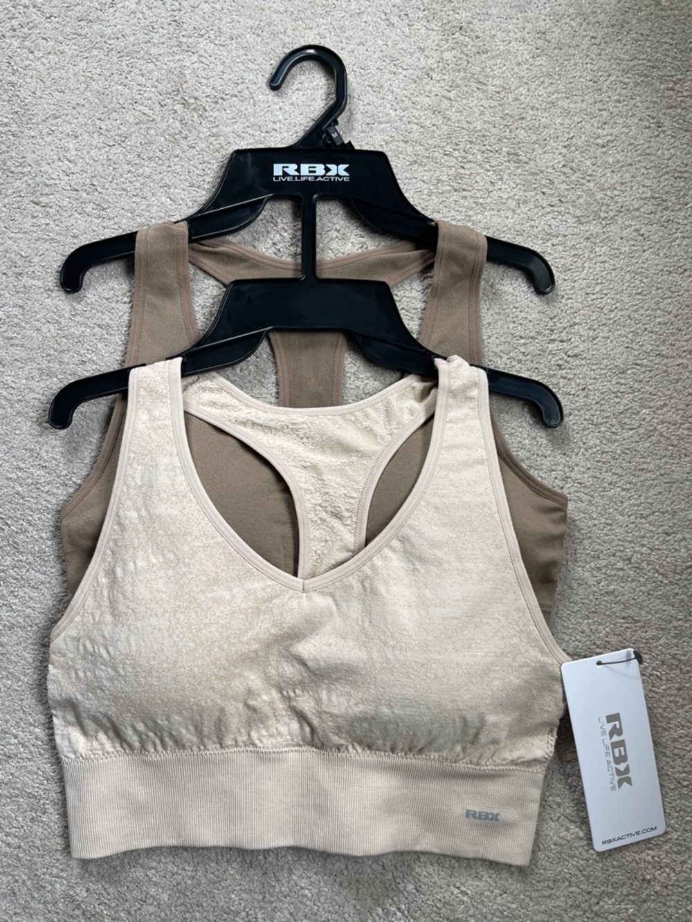 RBX Women's Seamless Racerback Sports Bras- Cream and Taupe